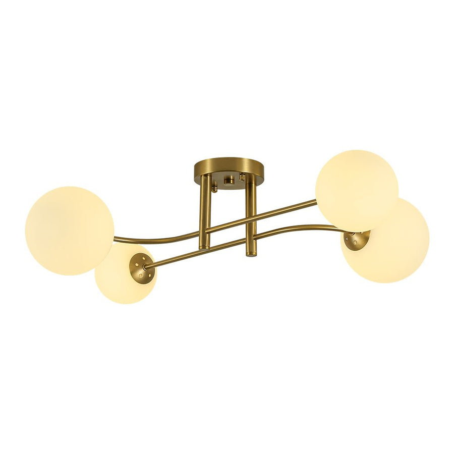 Farmhouze Light - Modern 4 - Light White Glass Globe Sputnik Ceiling Light - Ceiling Light - Brass - 