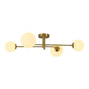 Farmhouze Light - Modern 4 - Light White Glass Globe Sputnik Ceiling Light - Ceiling Light - Brass - 