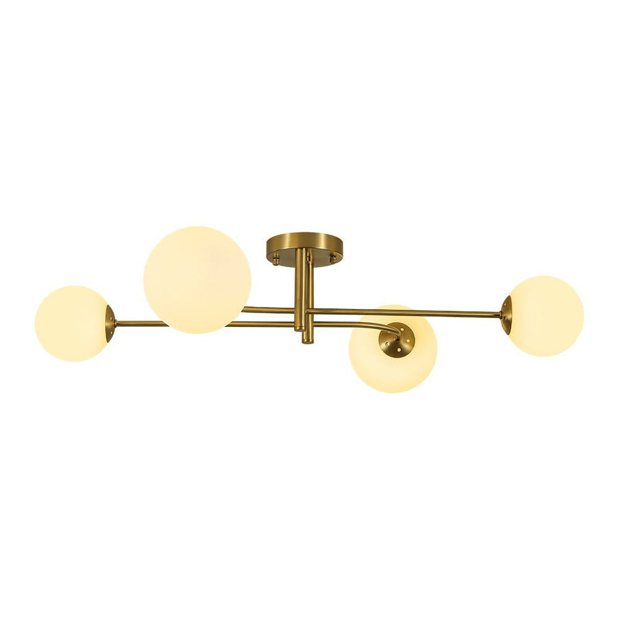 Farmhouze Light - Modern 4 - Light White Glass Globe Sputnik Ceiling Light - Ceiling Light - Brass - 