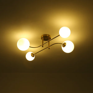 Farmhouze Light - Modern 4 - Light White Glass Globe Sputnik Ceiling Light - Ceiling Light - Brass - 