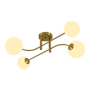 Farmhouze Light - Modern 4 - Light White Glass Globe Sputnik Ceiling Light - Ceiling Light - Brass - 