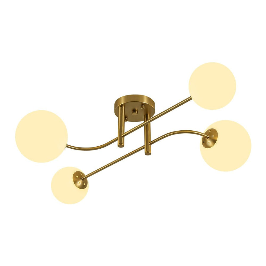 Farmhouze Light - Modern 4 - Light White Glass Globe Sputnik Ceiling Light - Ceiling Light - Brass - 