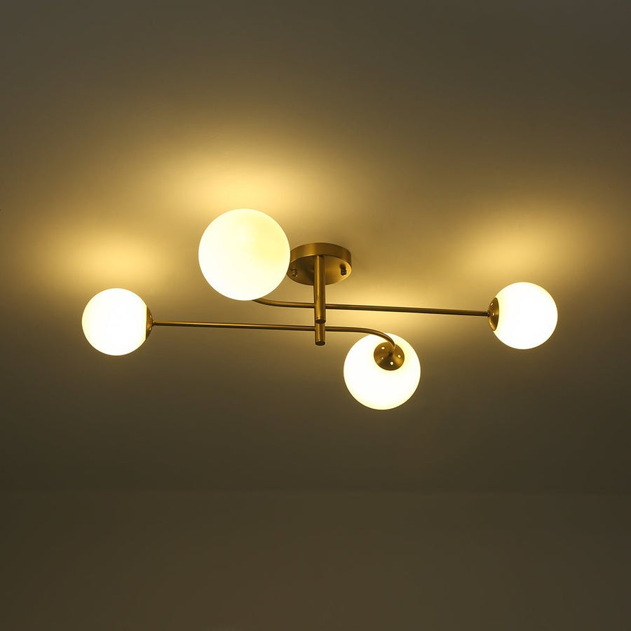 Farmhouze Light - Modern 4 - Light White Glass Globe Sputnik Ceiling Light - Ceiling Light - Brass - 
