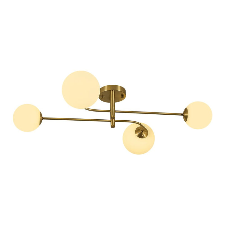 Farmhouze Light - Modern 4 - Light White Glass Globe Sputnik Ceiling Light - Ceiling Light - Brass - 