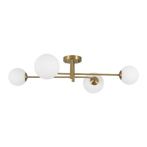 Farmhouze Light - Modern 4 - Light White Glass Globe Sputnik Ceiling Light - Ceiling Light - Brass - 