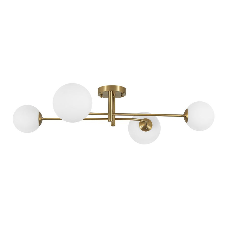 Farmhouze Light - Modern 4 - Light White Glass Globe Sputnik Ceiling Light - Ceiling Light - Brass - 