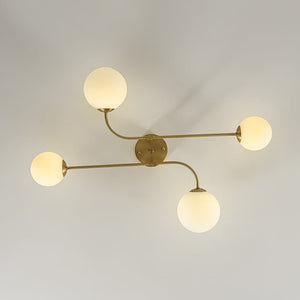 Farmhouze Light - Modern 4 - Light White Glass Globe Sputnik Ceiling Light - Ceiling Light - Brass - 