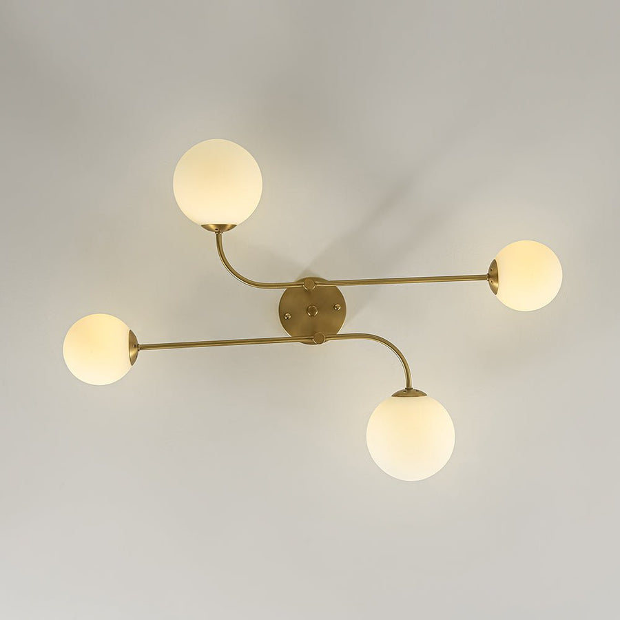 Farmhouze Light - Modern 4 - Light White Glass Globe Sputnik Ceiling Light - Ceiling Light - Brass - 