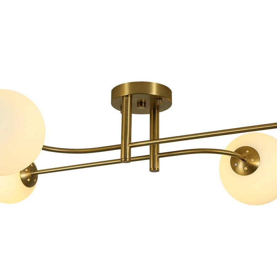 Farmhouze Light - Modern 4 - Light White Glass Globe Sputnik Ceiling Light - Ceiling Light - Brass - 
