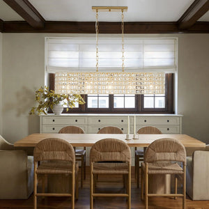 Farmhouze Light - Modern 5 - Light Crystal Accented Oblong Cage Kitchen Island Pendant - Chandelier - Brass - 