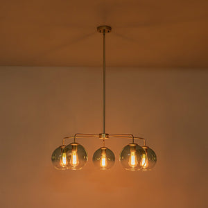Farmhouze Light - Modern 5 - Light Glass Globe Bubble Round Sputnik Chandelier - Chandelier - Blue + Brass - 
