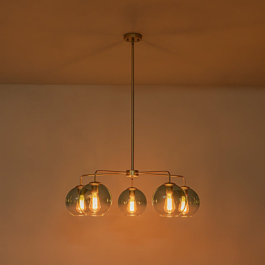 Farmhouze Light - Modern 5 - Light Glass Globe Bubble Round Sputnik Chandelier - Chandelier - Blue + Brass - 