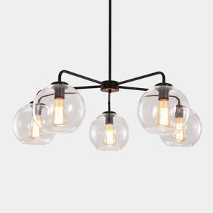 Farmhouze Light - Modern 5 - Light Glass Globe Bubble Round Sputnik Chandelier - Chandelier - Blue + Brass - 