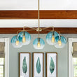 Load image into Gallery viewer, Farmhouze Light - Modern 5 - Light Glass Globe Bubble Round Sputnik Chandelier - Chandelier - Blue + Brass - 
