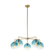Load image into Gallery viewer, Farmhouze Light - Modern 5 - Light Glass Globe Bubble Round Sputnik Chandelier - Chandelier - Blue + Brass - 

