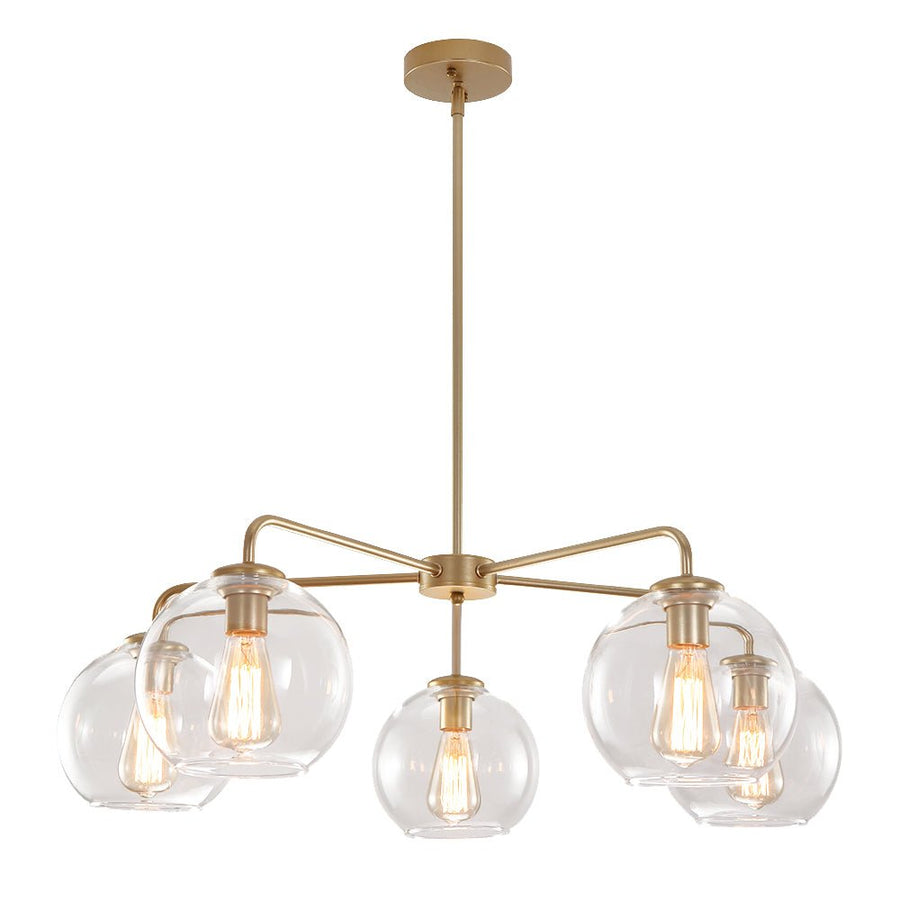 Farmhouze Light - Modern 5 - Light Glass Globe Bubble Round Sputnik Chandelier - Chandelier - Clear + Black - 