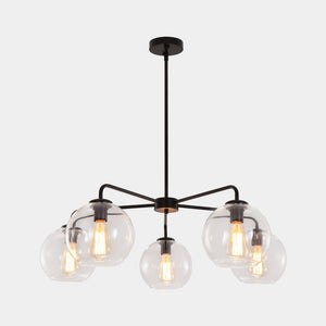 Farmhouze Light - Modern 5 - Light Glass Globe Bubble Round Sputnik Chandelier - Chandelier - Clear + Brass - 