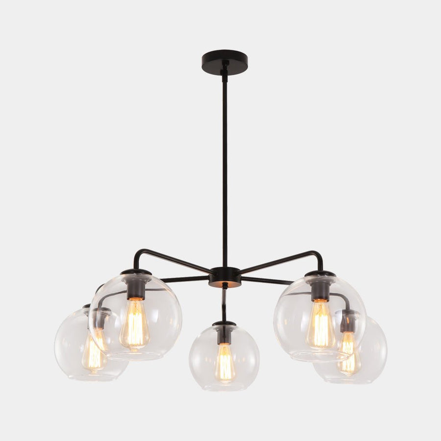 Farmhouze Light - Modern 5 - Light Glass Globe Bubble Round Sputnik Chandelier - Chandelier - Clear + Brass - 