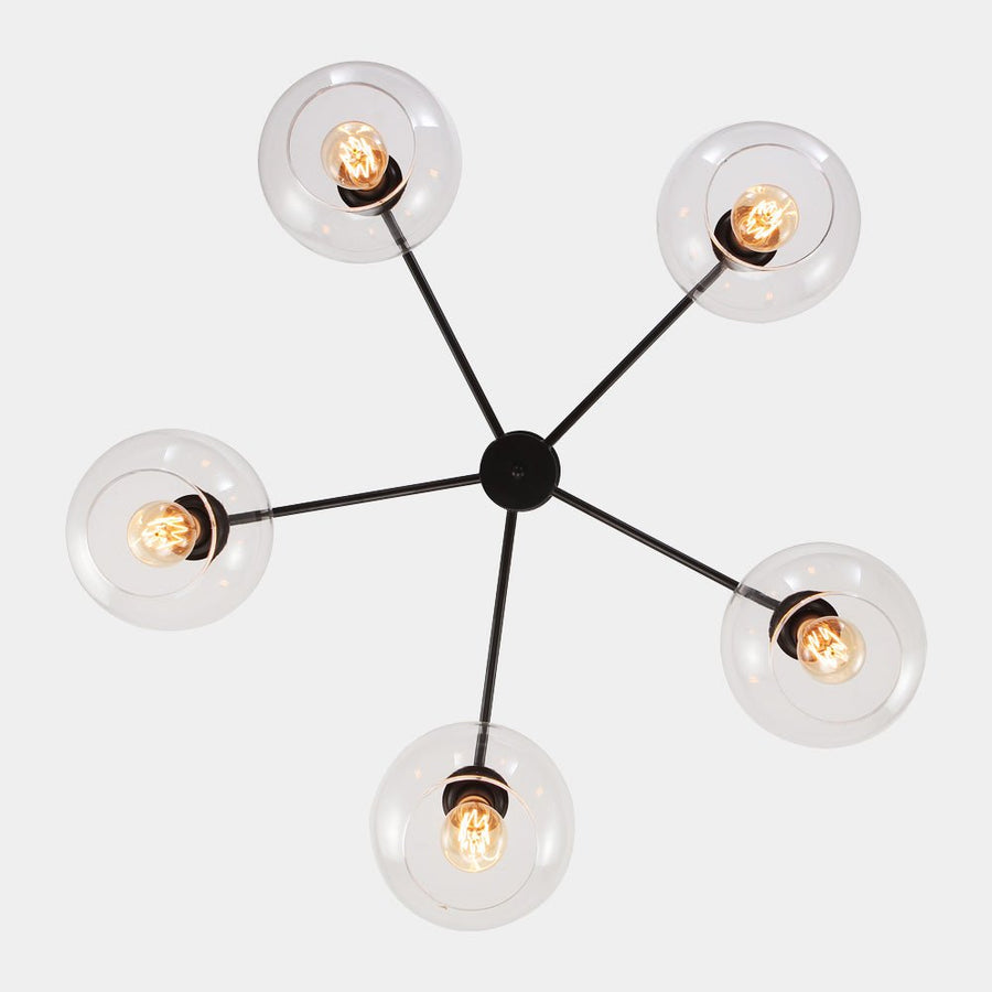 Farmhouze Light - Modern 5 - Light Glass Globe Bubble Round Sputnik Chandelier - Chandelier - Clear + Brass - 