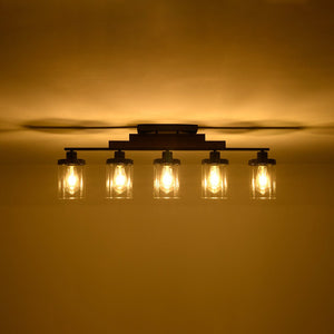 Farmhouze Light - Modern 5 - Light Glass Shade Linear Island Pendant / Semi Flush - Chandelier - Black - 