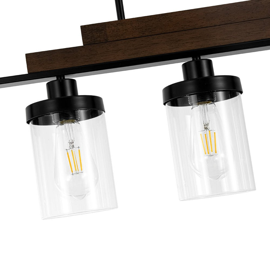 Farmhouze Light - Modern 5 - Light Glass Shade Linear Island Pendant / Semi Flush - Chandelier - Black - 