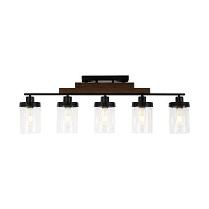 Farmhouze Light - Modern 5 - Light Glass Shade Linear Island Pendant / Semi Flush - Chandelier - Black - 