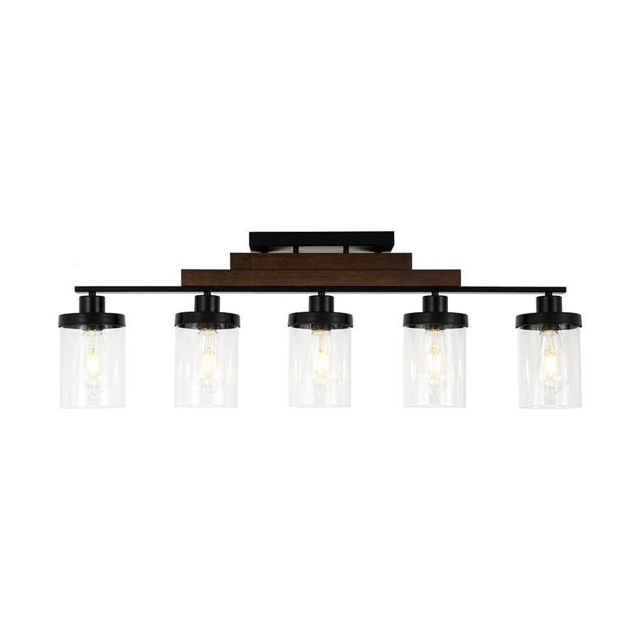Farmhouze Light - Modern 5 - Light Glass Shade Linear Island Pendant / Semi Flush - Chandelier - Black - 