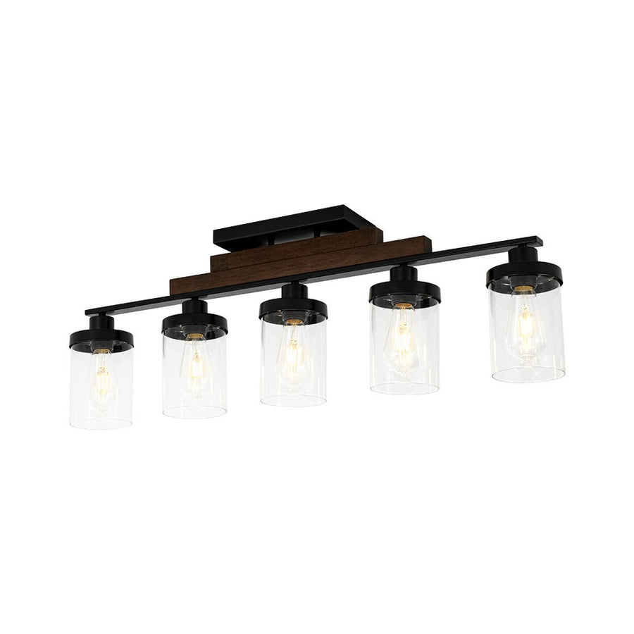 Farmhouze Light - Modern 5 - Light Glass Shade Linear Island Pendant / Semi Flush - Chandelier - Black - 