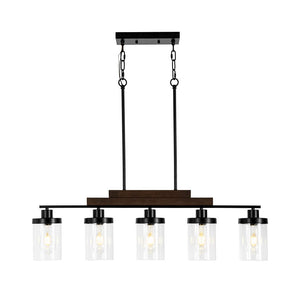 Farmhouze Light - Modern 5 - Light Glass Shade Linear Island Pendant / Semi Flush - Chandelier - Black - 