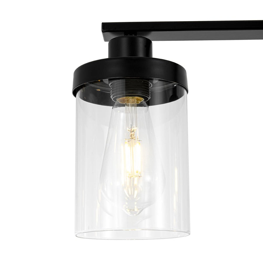 Farmhouze Light - Modern 5 - Light Glass Shade Linear Island Pendant / Semi Flush - Chandelier - Black - 