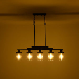 Farmhouze Light - Modern 5 - Light Glass Shade Linear Island Pendant / Semi Flush - Chandelier - Black - 