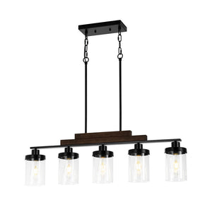 Farmhouze Light - Modern 5 - Light Glass Shade Linear Island Pendant / Semi Flush - Chandelier - Black - 