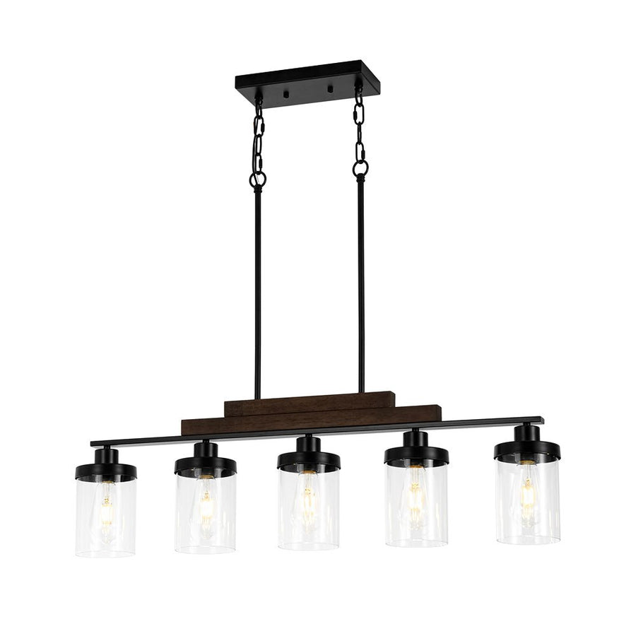 Farmhouze Light - Modern 5 - Light Glass Shade Linear Island Pendant / Semi Flush - Chandelier - Black - 