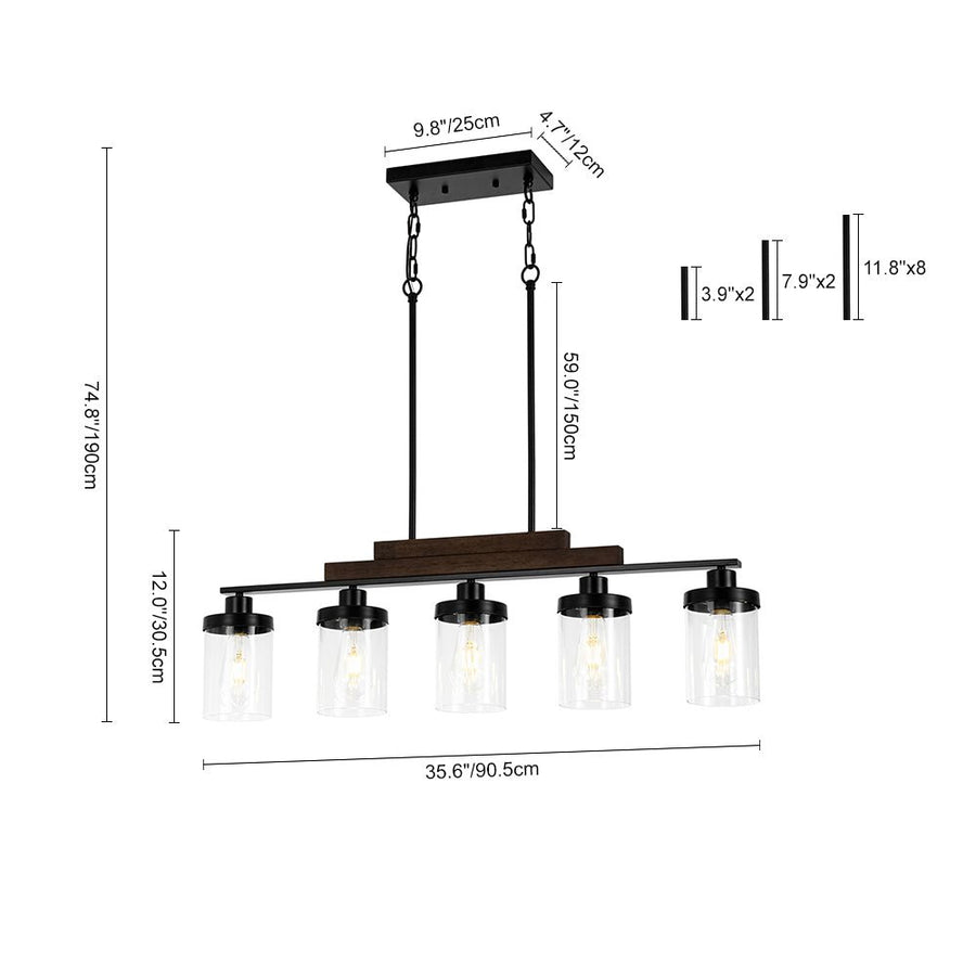 Farmhouze Light - Modern 5 - Light Glass Shade Linear Island Pendant / Semi Flush - Chandelier - Black - 