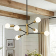 Load image into Gallery viewer, Farmhouze Light - Modern 6 - Light Metal Sputnik Linear Chandelier - Chandelier - Black+Brass - 
