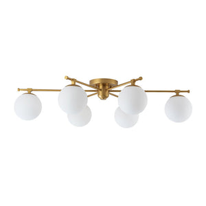 Farmhouze Light - Modern 6 - Light White Glass Globe Sputnik Semi Flush Mount - Ceiling Light - Brass - 