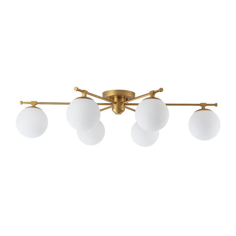 Farmhouze Light - Modern 6 - Light White Glass Globe Sputnik Semi Flush Mount - Ceiling Light - Brass - 
