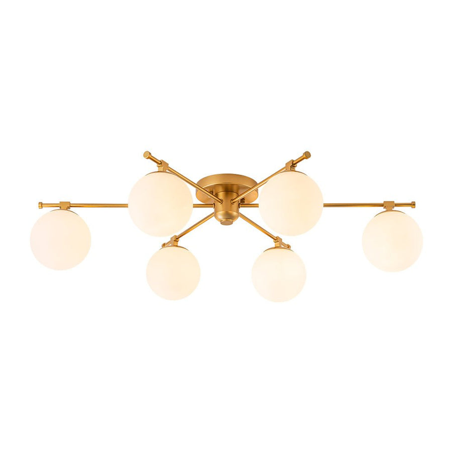 Farmhouze Light - Modern 6 - Light White Glass Globe Sputnik Semi Flush Mount - Ceiling Light - Brass - 