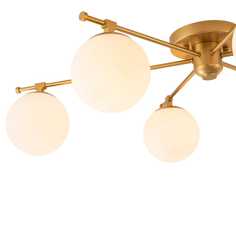 Farmhouze Light - Modern 6 - Light White Glass Globe Sputnik Semi Flush Mount - Ceiling Light - Brass - 