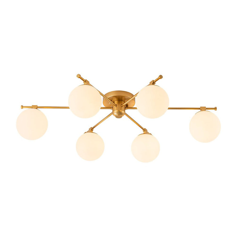 Farmhouze Light - Modern 6 - Light White Glass Globe Sputnik Semi Flush Mount - Ceiling Light - Brass - 