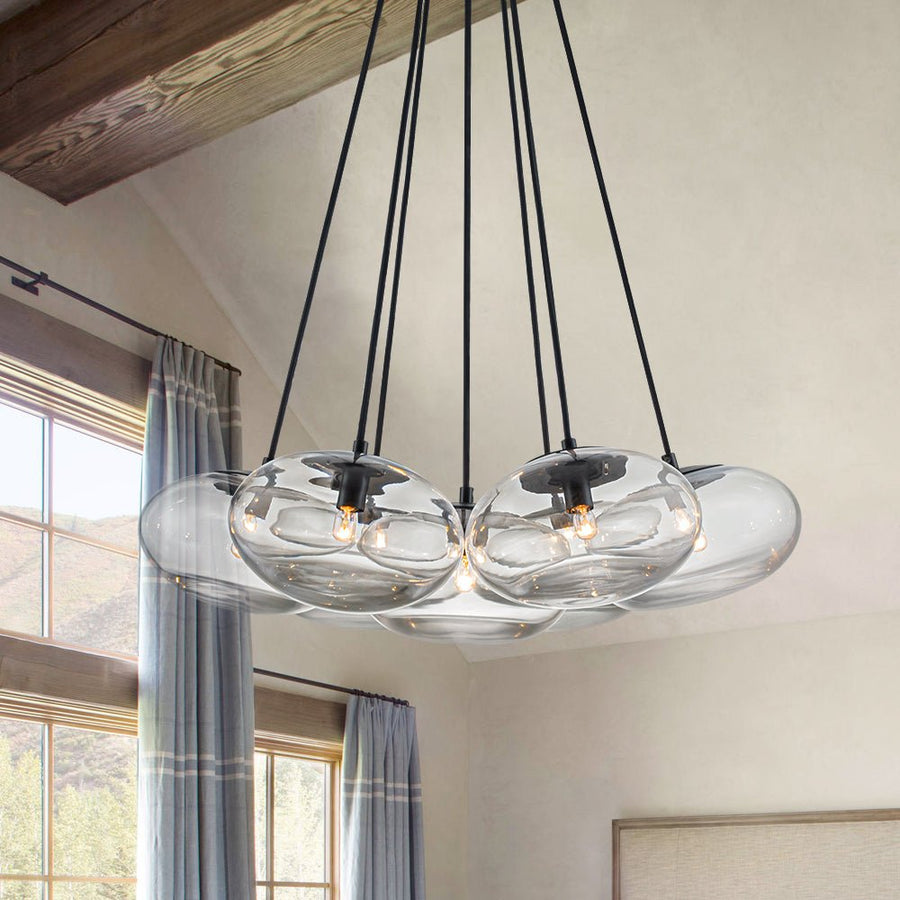 Farmhouze Light - Modern 7 - Light Clear Glass Cluster Oval Globe Chandelier - Chandelier - Black - 