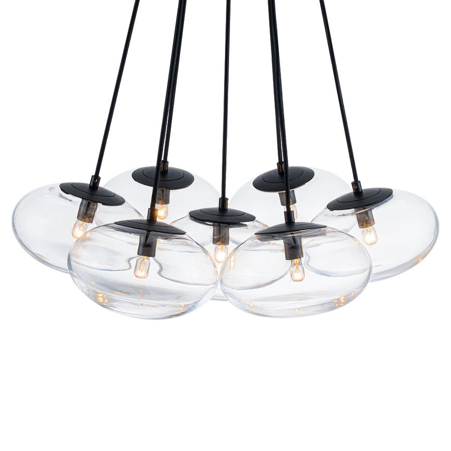 Farmhouze Light - Modern 7 - Light Clear Glass Cluster Oval Globe Chandelier - Chandelier - Black - 