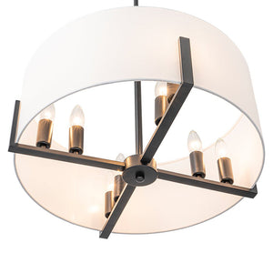 Farmhouze Light - Modern 8 - Light White Fabric Drum Pendant Semi Flush Chandelier - Chandelier - Black - 