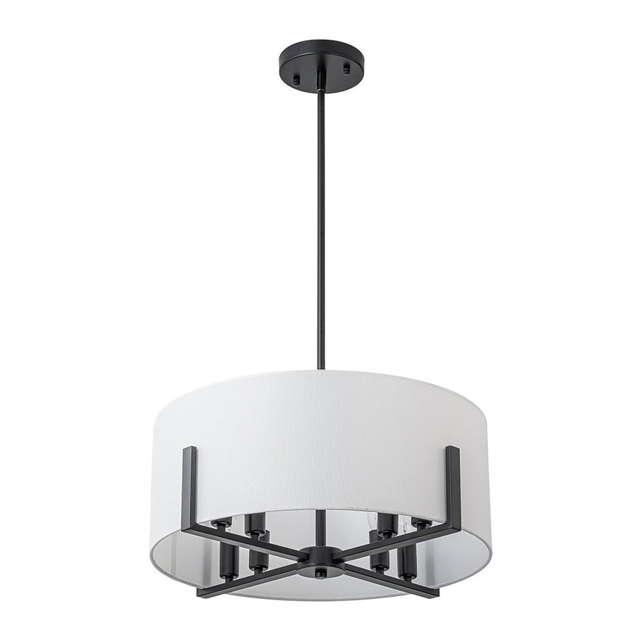 Farmhouze Light - Modern 8 - Light White Fabric Drum Pendant Semi Flush Chandelier - Chandelier - Black - 