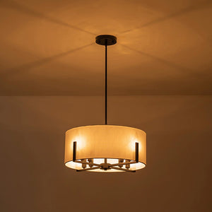 Farmhouze Light - Modern 8 - Light White Fabric Drum Pendant Semi Flush Chandelier - Chandelier - Black - 