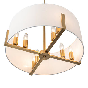 Farmhouze Light - Modern 8 - Light White Fabric Drum Pendant Semi Flush Chandelier - Chandelier - Black - 