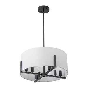 Farmhouze Light - Modern 8 - Light White Fabric Drum Pendant Semi Flush Chandelier - Chandelier - Black - 