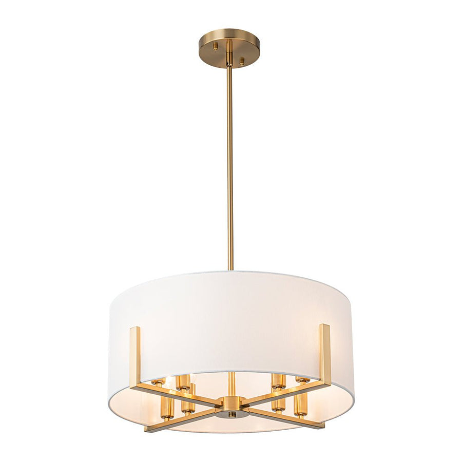 Farmhouze Light - Modern 8 - Light White Fabric Drum Pendant Semi Flush Chandelier - Chandelier - Black - 