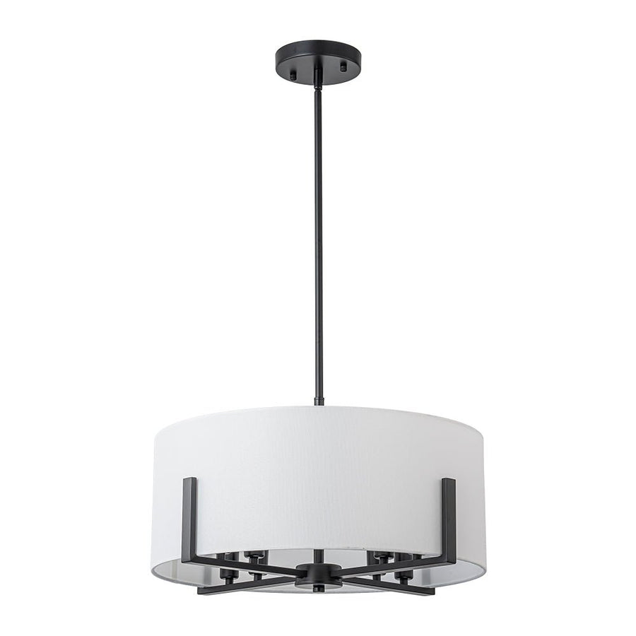 Farmhouze Light - Modern 8 - Light White Fabric Drum Pendant Semi Flush Chandelier - Chandelier - Black - 