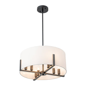 Farmhouze Light - Modern 8 - Light White Fabric Drum Pendant Semi Flush Chandelier - Chandelier - Black - 